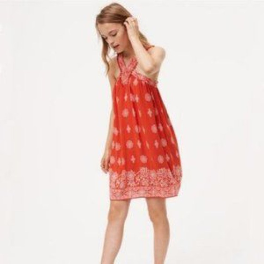 LOFT Ole Swing Pom Pom Floral Halter Dress